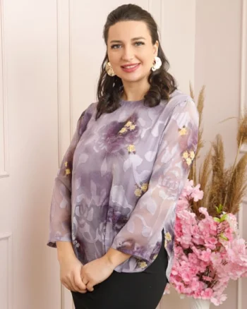 Bluza Florence eleganta din voal lila cu imprimeu floral