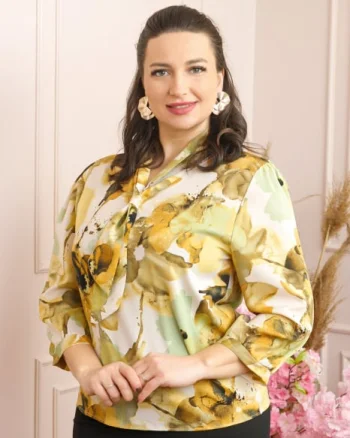 Bluza eleganta Isabelle cu imprimeu abstract galben