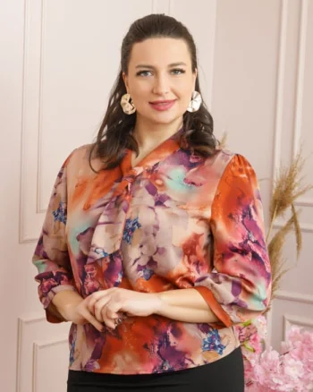 Bluza eleganta Isabelle cu imprimeu abstract caramiziu