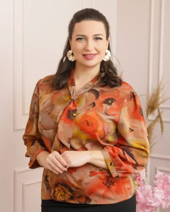 Bluza eleganta Isabelle cu imprimeu abstract orange