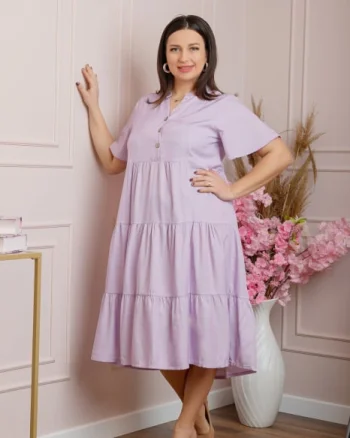 Rochie June cu aspect satinat si volane - Lila