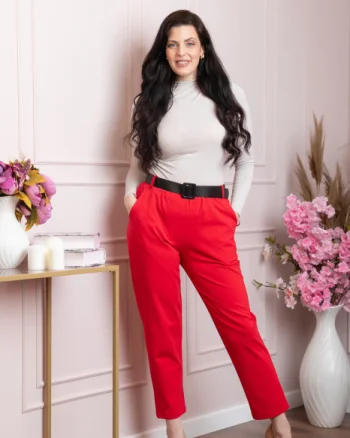 Pantaloni Jessie rosii cu croi lejer si talie elastica