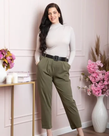 Pantaloni Jessie kaki cu croi lejer si talie elastica