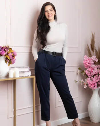 Pantaloni Jessie bleumarin cu croi lejer si talie elastica