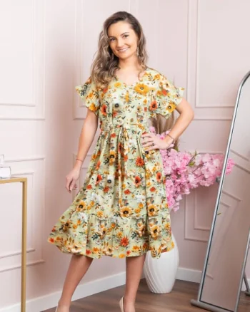 Rochie eleganta Maribel cu volanase si cordon in talie - Verde pastel
