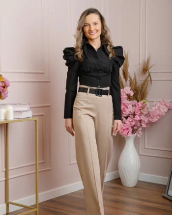 Pantaloni evazati Ophelia cu talie inalta si curea - Crem
