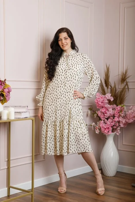 Rochie eleganta Antoinette ecru cu volanase
