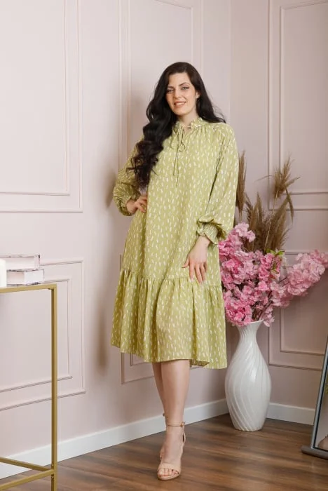 Rochie eleganta Antoinette verde pastel cu volanase