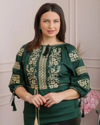 Bluza verde cu motiv floral auriu Sabina 01