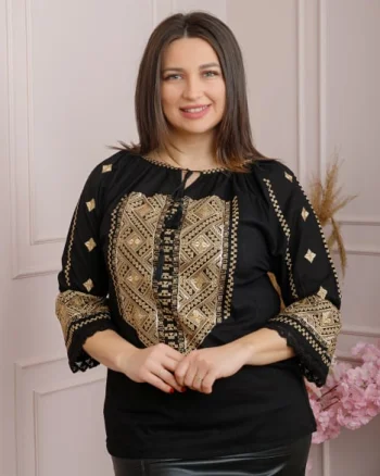 Bluza neagra cu motiv geometric auriu Minerva 01