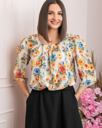 Bluza eleganta Anastasia cu imprimeuri florale - Crem
