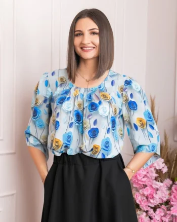 Bluza eleganta Anastasia cu imprimeuri florale - Albastru