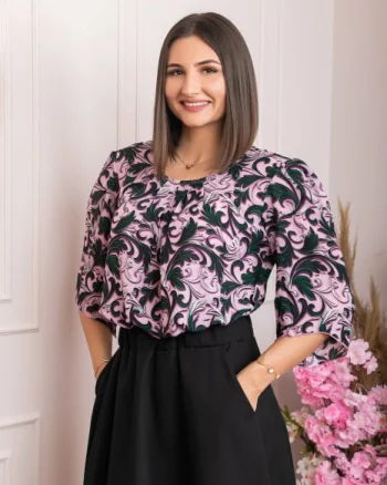Bluza eleganta Anastasia cu imprimeuri florale - Roz