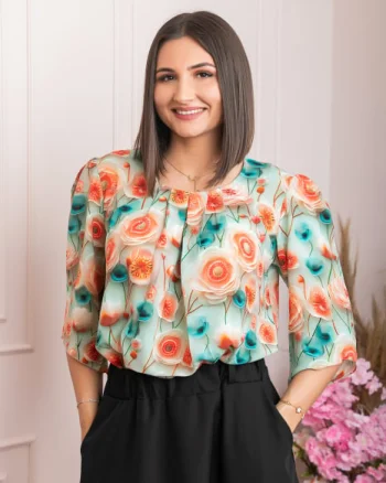 Bluza eleganta Anastasia cu imprimeuri florale - Orange