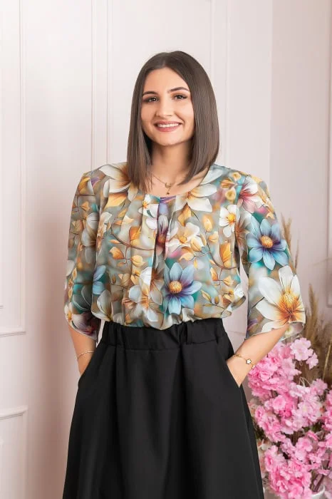 Bluza eleganta Anastasia cu imprimeuri florale - Auriu