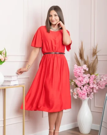 Rochie eleganta rosie Leona cu maneci fluture