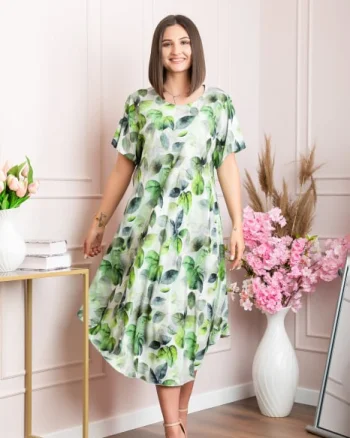 Rochie eleganta Mirabelle cu imprimeu floral - Verde cu gri