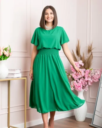 Rochie eleganta verde smarald Francesca cu talie incretita