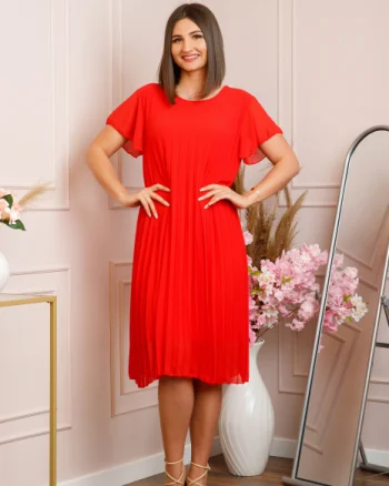 Rochie plisata Elisa cu maneci fluture - Rosu