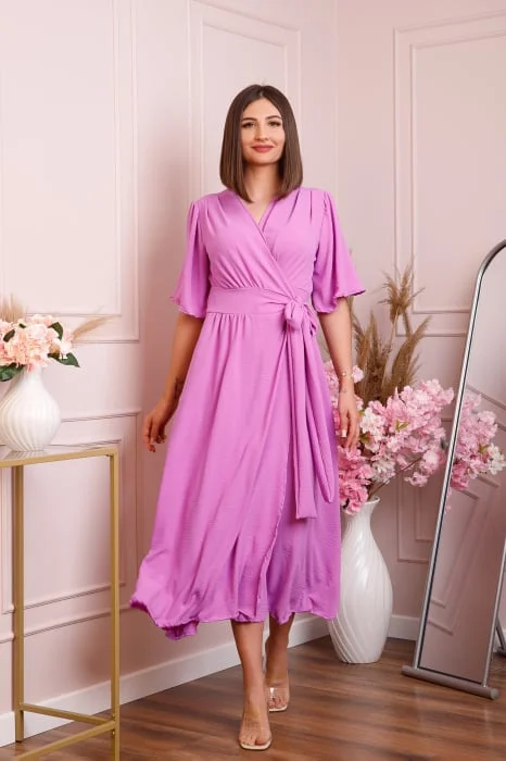 Rochie Lara petrecuta cu maneci scurte - Lila