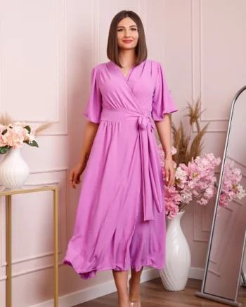 Rochie Lara petrecuta cu maneci scurte - Lila
