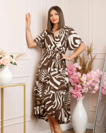 Rochie Victoria petrecuta cu croi asimetric - Zebra Mocha