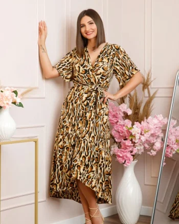 Rochie Victoria petrecuta cu croi asimetric - Leopard Amber