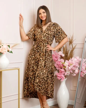 Rochie Victoria petrecuta cu croi asimetric - Leopard Sable
