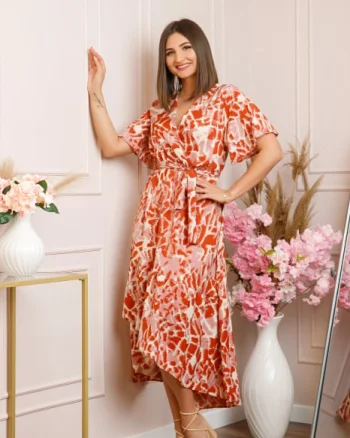 Rochie Victoria petrecuta cu croi asimetric - Caramiziu