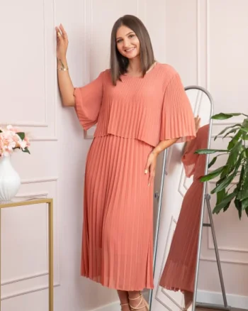 Rochie eleganta plisata Arielle - Roz somon