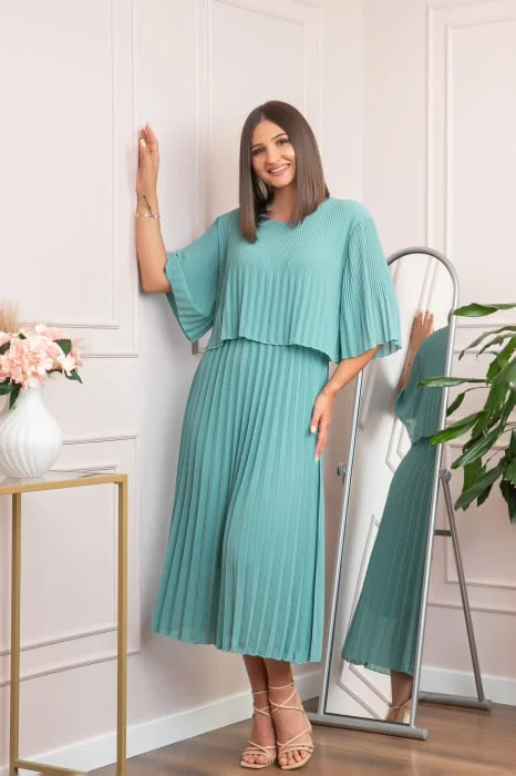 Rochie eleganta plisata Arielle - Verde mint