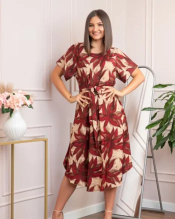 Rochie eleganta Olive cu imprimeu exotic grena