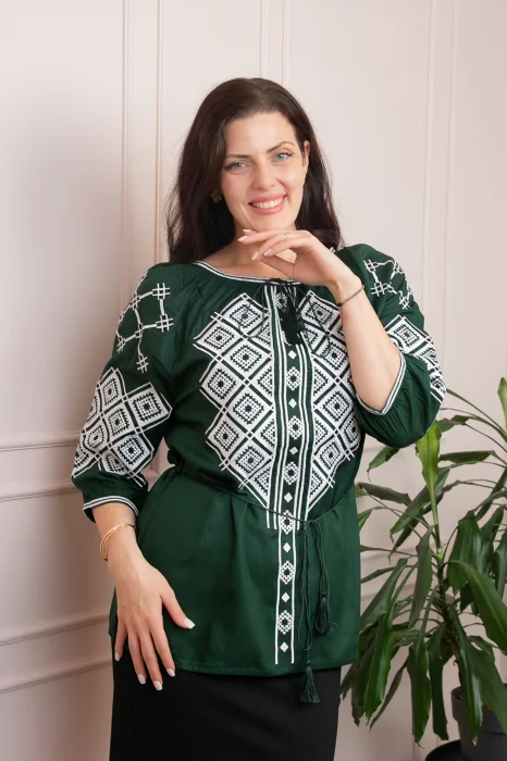 Bluza tip ie verde cu motiv geometric alb Eleonora
