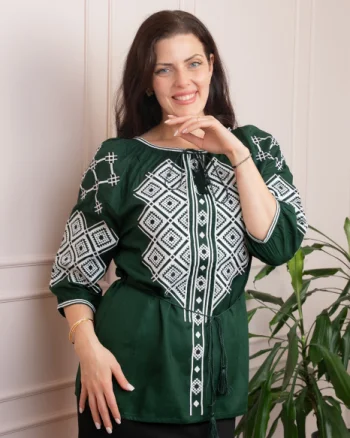 Bluza tip ie verde cu motiv geometric alb Eleonora