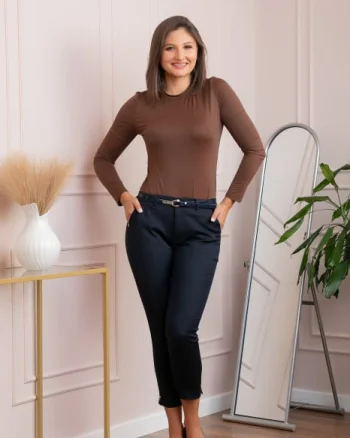 Pantaloni dama bleumarin conici Blair cu curea si detaliu fundita