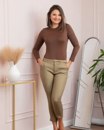 Pantaloni dama kaki conici Blair cu curea si detaliu fundita