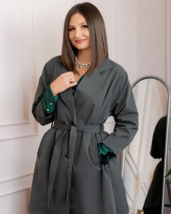 Pardesiu elegant gri antracit cu cordon si nasturi