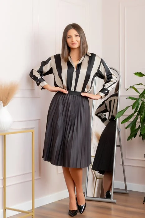 Fusta plisata Luna cu elastic in talie - Gri antracit