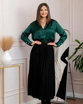Fusta plisata eleganta Jacqueline cu elastic in talie - Negru