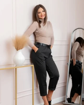 Pantaloni Jessie gri antracit cu croi lejer si talie elastica