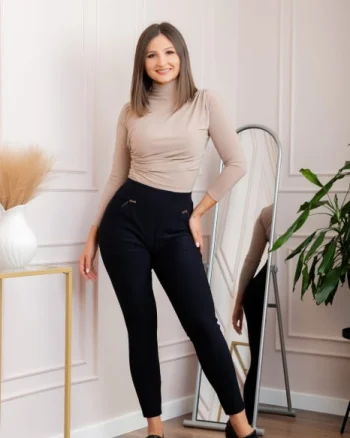 Pantaloni tip colanti Karen cu talie inalta si buzunare - Bleumarin