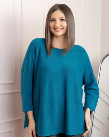 Pulover lejer Bailey cu maneci fluture - Turcoaz