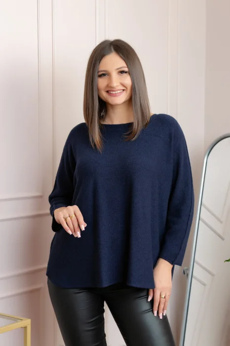 Pulover lejer Bailey cu maneci fluture - Bleumarin