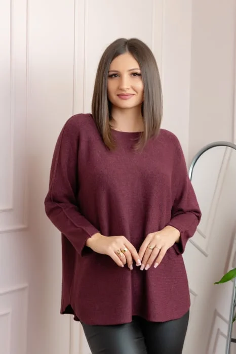 Pulover lejer Bailey cu maneci fluture - Visiniu