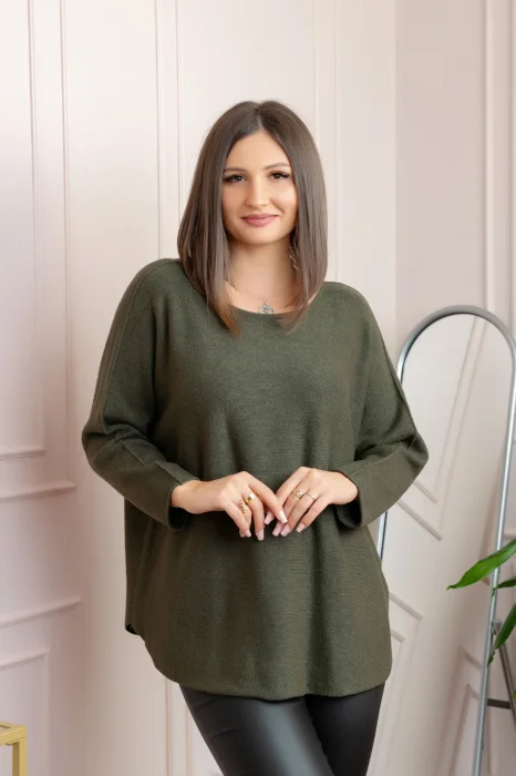 Pulover lejer Bailey cu maneci fluture - Kaki
