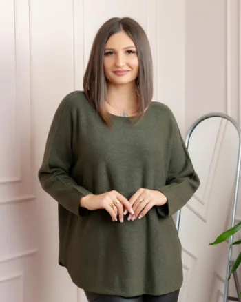 Pulover lejer Bailey cu maneci fluture - Kaki