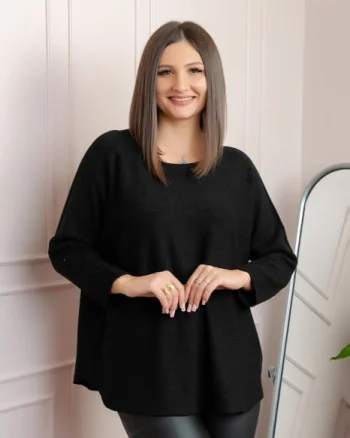 Pulover lejer Bailey cu maneci fluture - Negru