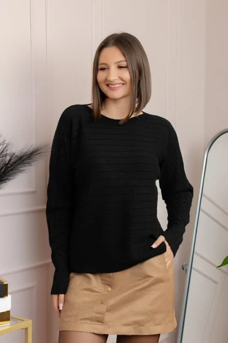 Pulover tricotat Lindsey cu dungi fine - Negru