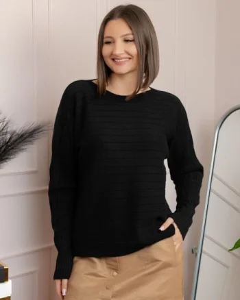Pulover tricotat Lindsey cu dungi fine - Negru