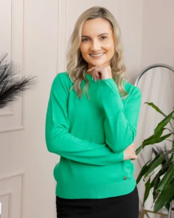 Pulover tricotat fin cu detalii ondulate Caroline - Verde